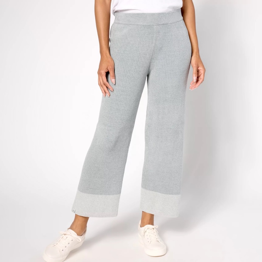Barefoot Dreams CozyChic Ultra Lite Gray Heather Blocked Ankle Wide-Leg Pants L